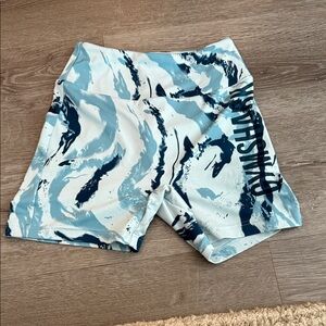 Gymshark Blue and White Athletic Shorts